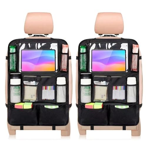 YooGoal Car Seat Organizer, 2 Pack Backseat Car Organizer for Kids, Car Back Seat Protector Car Travel Accessories with Pad Tablet Holder and 9 Storage Pockets, Black