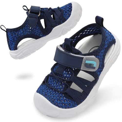 JOINFREE Shoes for Toddler Boys Girls Summer Sandals Non-Slip Breathable Quick Dry Water Shoes, Lightweight Flexible Kids Beach Shoes for Pool, Outdoor & Daily Wear Black Blue, 6 Child