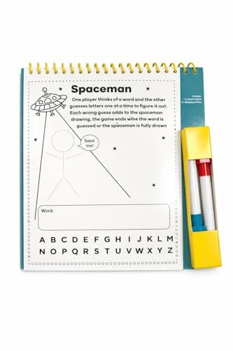 Kids Travel Games Activity Pad Wipe Clean Reusable Book with Pens – are We There Yet Children’s Car Journey Games Noughts Crosses Alphabet Four in a Row Compact Travel Entertainment Toy — view 6