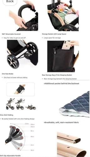 Baby Buggy, Baby Pram, Pushchair, 3 in 1 Travel System, Foldable Stroller, Lightweight Folding All in One Stroller, Portable Baby Carriage for Newborns and Toddlers, Aluminium Frame, Black - Rose Gold — view 5