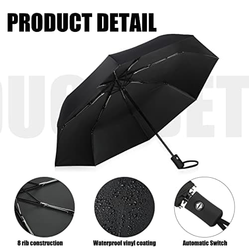 Kajaia 4 Pack Umbrellas Compact Windproof, Automatic Open and Close Folding Rain Umbrella Collapsible for Men Women Travel, Black, One size — view 3