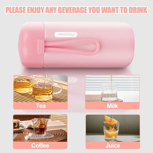 flintronic 150 ML Mini Thermal Flask, Stainless Steel Insulated Water Bottles, Double Wall Vacuum Small Flask, Leakproof Drinks Bottle with Carry Handle for Hot&Cold Drinks, Coffe, Juice - Pink — view 4