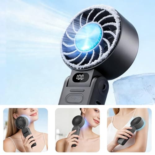 Handheld Fan with Ice Cooler, Portable Mini Fan Rechargeable Battery Operated, 5 Gear Turbo Fan Led Display, Up to 15H Cooling, Foldable Personal Hand Fans for Travel/Commuting/Office/Home (Black) — view 5