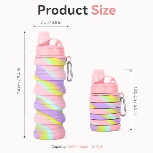 dkjfei 2 Pcs Collapsible Water Bottle, 500ml Water Bottles Silicone — view 2