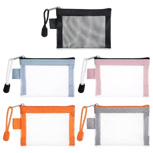 5 PCS Small Mesh Zipper Pouch, 4" X 3" Nylon Small Mesh Bags with Zipper Mini Meshs Pouch, Travel Pouches Mini Bags for Purse Organizer Insert Bag Organizers for Card Key Hair Clip Earphones Lipstick