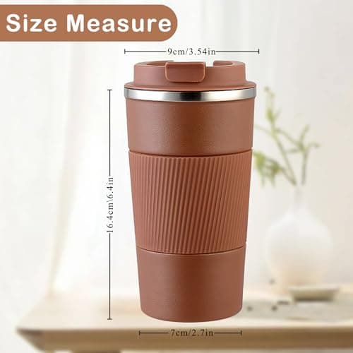 Senshuomy Travel Mug, Insulated Coffee Cup with Leakproof Lid(Brown/510ml) — view 2