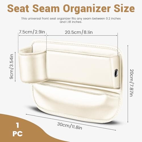 Huakaile Beige Car Seat Gap Filler Organizer, Multifunctional Car Leather Cup Holder Gap Bag Pocket, Universal Car Seat Storage Box for Women Men Truck Auto Phone Glasses Key (Beige) — view 2
