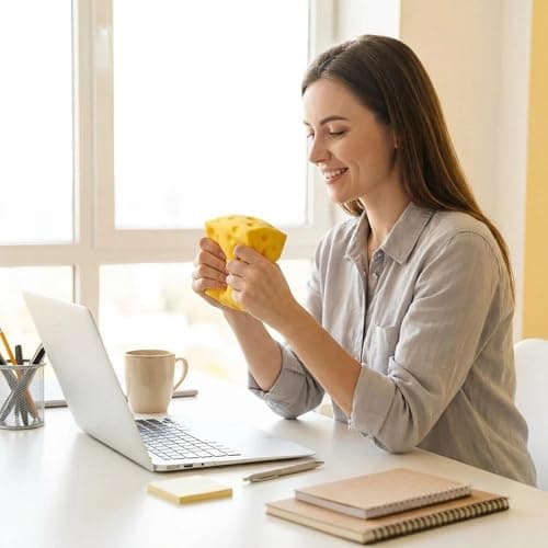Cheese Squishy 10cm, Yellow Cheese Squeeze Toy, Realistic Cheese Stress Relief Ball, Portable Decompression Fidget Toy for Kids Adults Office Home Travel (Yellow 2) — view 5