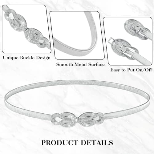 Amaxiu Elastic Skinny Waist Belt for Women - Metal Thin Versatile Stretch Chain Dress Belt - Silver Ladies Accessory — view 5