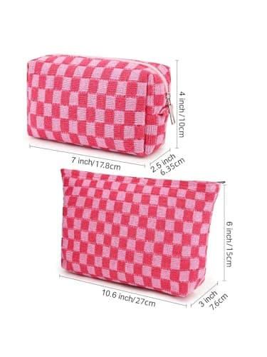 Makeup Bag, Birthday Gifts for Women, Large Small Capacity Checkered Travel Make up Bag, 2 Pack Cosmetic Bags Portable Toiletry Bag for Mom Sister Friends Girls — view 5