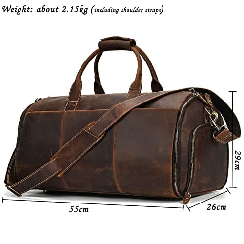 Leather Garment Bag for Men, Convertible Carry on Garment Duffel Bag for Travel Weekender Bag 2 in 1 Hanging Suitcase Suit Bag, 2201 Brown — view 2