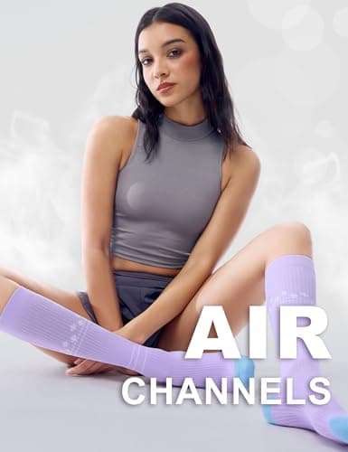 FITRELL 3 Pairs Compression Socks for Women and Men 20-30 mmHg Travel Flight Socks Medical Knee High Socks for Sport, Flying, Carers, Nurse, Pregnant Women, Varicose Veins, Grey+Purple+Pink, S/M — view 3