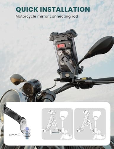 GREFAY Motorbike Phone Holder, Mirror Mount Anti-Vibration, 4.7-7.2" Phones — view 2