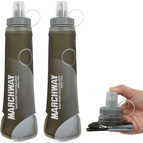 MARCHWAY Soft Hydration Flask with Wide Mouth, 300ml/500ml Collapsible TPU Water Bottle, Leakproof Portable Flexible for Running, Hiking, Cycling, Climbing, Gym, Travel (2pcs Grey 500ml)