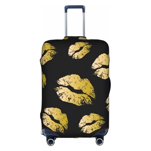 WKSGDSG Luggage Covers for Suitcase TSA Approved, Gold Lips Elastic Suitcase Cover Protector Fits 18-21 Inch Luggage, Anti Scratch Washable Travel Suitcase Cover for Adult & Kid