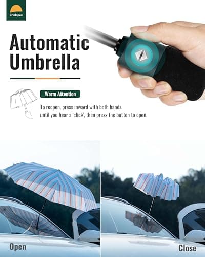 Chakipee Compact Travel Umbrella Windproof Strong- Automatic Folding Umbrellas for Wind and Rain, Portable 210T Fabric 97cm Span - 8 Ribs Stripe Pattern for Men and Women — view 2
