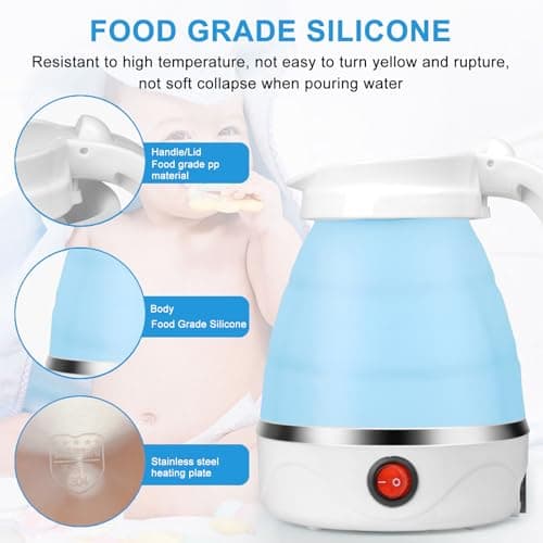 AHDXKUE Foldable Electric Kettle, 600ML Silicone Mini Portable Travel Kettle, Tea Coffee Maker with Separable Power Cord for Outdoor Hiking, Blue — view 5