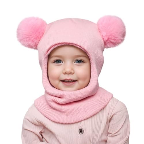 DRESHOW Kids Winter Warm Hat Scarf Baby Earflap Beanies Hood Pom Pom Toddler Hat Windproof Balaclava Kids 1-6 Years