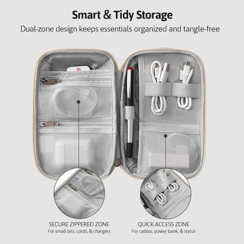 OrgaWise Cable Organiser Bag, Electronic Organizer Travel Case, Water Resistant Travel Accessories Bag Tech Pouch for Charger Adapter Power Bank Hard Drive (Beige) — view 4