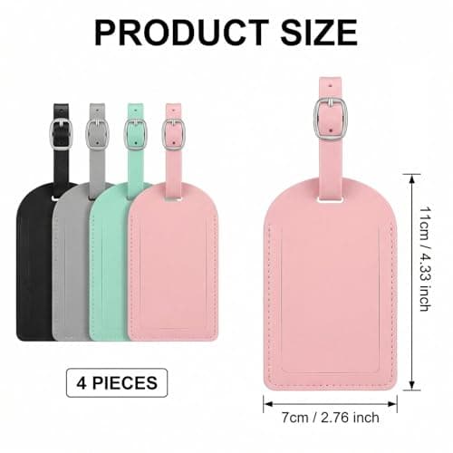 ZIOYANE 4Pcs Luggage Tags, Suitcase Tags Leather Baggage Labels with Adjustable Buckle Strap & Privacy Cover Luggage Tag for Air Travel & Business Trips (4 Colours) — view 2