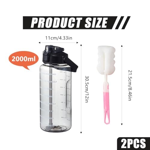 2L Water Bottle with Straw,Clear Leakproof Sports Bottle with Time Markings,Portable Handle Drink Bottles,Heat Resistant Motivational Jug for Gym Hiking Ensure Drinking Throughout The Day (Black) — view 2