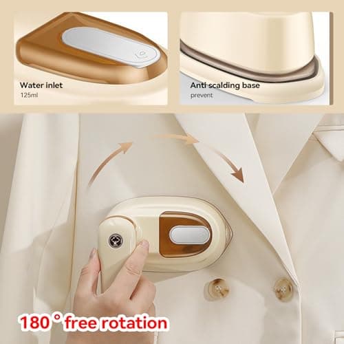 Unbbty Clothes Steamer, 2-IN-1 Travel Steamer for Clothes, Powerful steamer clothing for Travel, 1100W, Fast Heat-up, 3 Steam Levels Output, Handheld Steamer for Clothes (Light Yellow) — view 6
