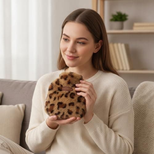 Small Hot Water Bottle, Mini Hot Water Bottle with Cover, Leopard Print Water Bottle for Travel, Compact 350ml Capacity, Ideal for Pain Relief and Warmth — view 5