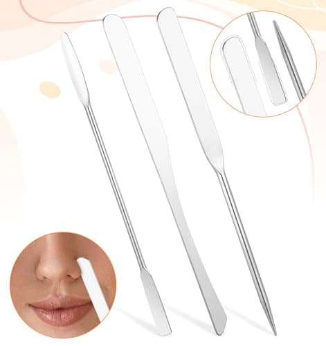 3Pcs Mini Makeup Spatula, Stainless Steel Foundation Spatulas, Spatula Set for Even Application Mini Metal Scraper for Surface Skincare Face Cream Cosmetic — view 3