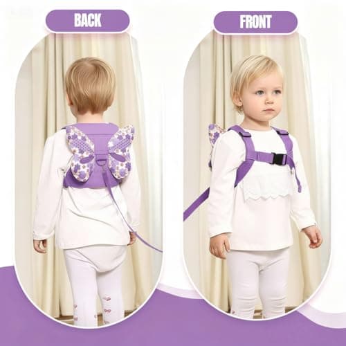 EYWILYWI Baby Walking Harness Toddler Reins, Anti-Fall & Anti-Lost Children's Reins with Detachable Safety Rein & Sparkle Butterfly Wings, Baby Reins for 1-3 Years (Purple) (Purple) — view 5