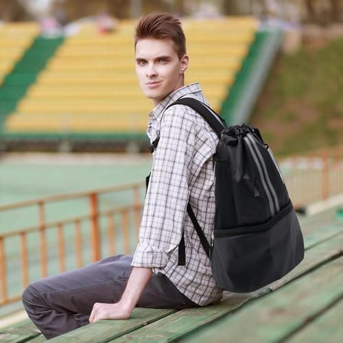 Guzeelu Drawstring Bag With Shoe Compartment, Football Boot Bag Gym Backpack, Waterproof PE Bag For Men Women School And Travel — view 4