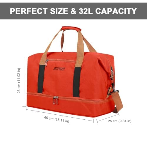 Vllcsla 32.2 L Sport Holdall Duffle Bag, 46x25x28 Mens Sports Gym Bag with Shoes Compartment, Wet Pocket, Overnight Bags Weekend Holdalls, Water Repellent, for Fitness, Training, Workout, Orange — view 2