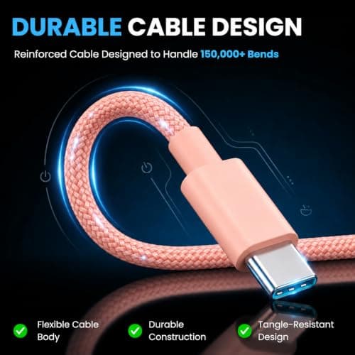Vitalcable Pink Fast Charging Plug with 2m USB-C to USB-C Charger Cable for Charging & Data transfer, Compatible with iPhone 15, 16, 17 Pro Max, Samsung S26, S25, iPad & More -Next day delivery! — view 4