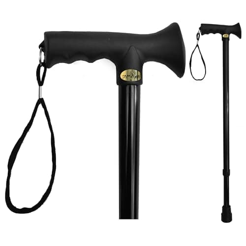 TAMAKA® Premium Black Adjustable Walking Stick Cane with Soft Grip Gel Ergonomic Handle for Men, Ladies, Women Petite or Tall - 25.5” - 35.5”