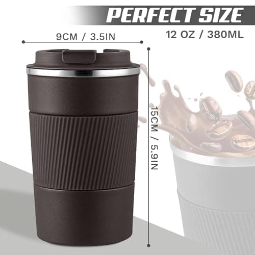 KANGSIT Travel Mugs, Insulated Coffee Cup with Leakproof Lid - Travel Mug Vacuum Stainless Steel Double Walled Mug for Hot and Cold Coffee Water and Tea - 380ml (Brown) — view 3