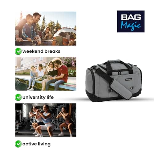 Small Sports Holdall 22L – 45x25x20cm Cabin Size Gym Bag, Travel Duffle Bag with Shoulder Strap – Lightweight Hand Luggage Underseat Bag - Grey — view 4
