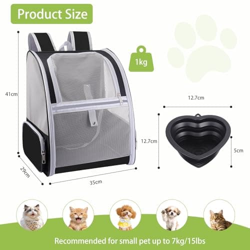 Breathable Cat Carrier Backpack for Small Dog Rabbit 7kg with Foldable Bowl — view 2