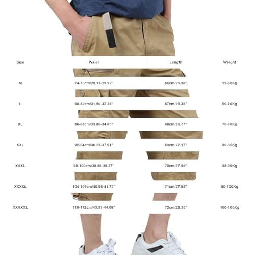 3/4 Trousers Men's Cargo Trousers Men's Bermuda Shorts Multi Pockets Summer Shorts Polyester Cotton Work Trousers Elastic Waistband Casual Outdoor Work Shorts Vintage Breathable Leisure Shorts, black — view 4