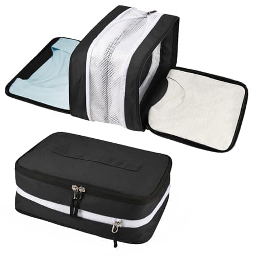 Compression Packing Cubes 5 Set Double Sided Expandable for Suitcases & Carry On Hand Luggage | Travel Organiser with Separate Shoe Bag (Black) — view 6