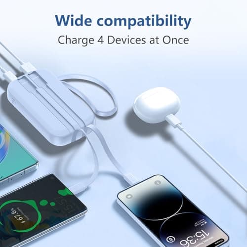 Power Bank 10000mAh Fast Charging Portable Charger with Built-in Cables PD22.5W Small USB C Battery Pack with 4 Outputs 2 Inputs Portable Backup Battery Compatible with iPhone iPad Tablets — view 6