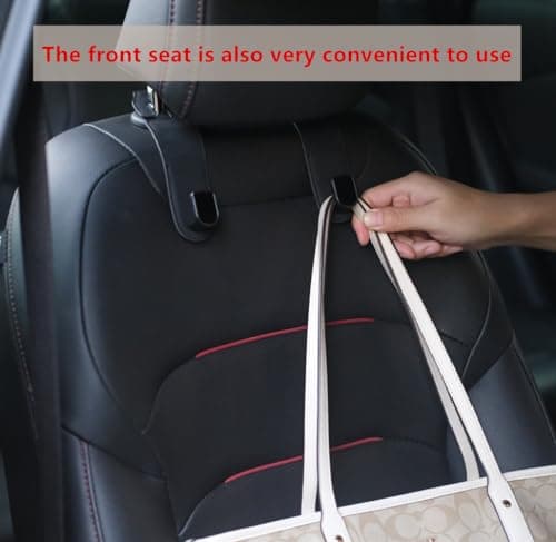 Qirc Auto Hooks, 2 Pcs PU Leather Car Storage Organiser Bag Hooks, Universal Car Back Seat Headrest Hanger for Hang Bag Handbag Grocery Bags (Red) — view 3