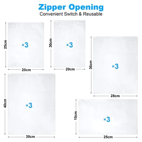 OSDUE Reusable Ziplock Bags,15 Pcs Travel Clothes Storage Bags, Plastic Hospital Bag Frosted Ziplock Seal Bag for Home School Trip Hospital, 5 Sizes — view 2