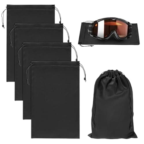 M METERXITY 4-Pack Ski Goggle Bag, 10.6" x 7.1" Soft Microfiber Pouch Bags Protective Storage Bags Case with Drawstring for Snow Goggles/Camera Lenses/Sunglasses [Black]