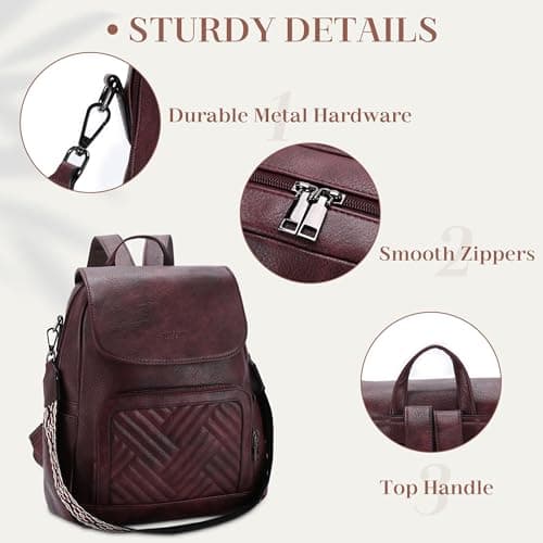 VASCHY Women Backpack, Vegan Leather Travel Backpack for Work Burgundy — view 3