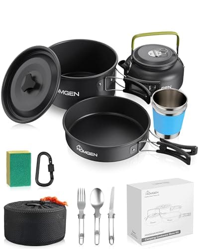 HOMGEN Aluminium Camping Cooking Set with Folding Cutlery for 2-3 People