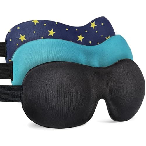 Sleep Mask Invisible Alar Deep Orbit 3D Eye Mask Ultra Lightweight & Comfortable Sleeping Mask Eye Sleep Mask for Travel, Nap, Shift Works (Black&Blue&Stars, 3 Count(Pack of 1)