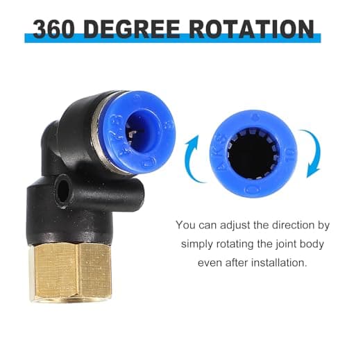PATIKIL 1/8" Push to Connect Fitting, 2 Pack PT Female Thread 90 Degree Connect 6mm Tubing Elbow and Straight Combination Air Tube Fitting Pneumatic Quick Connect Adapter, Blue — view 4