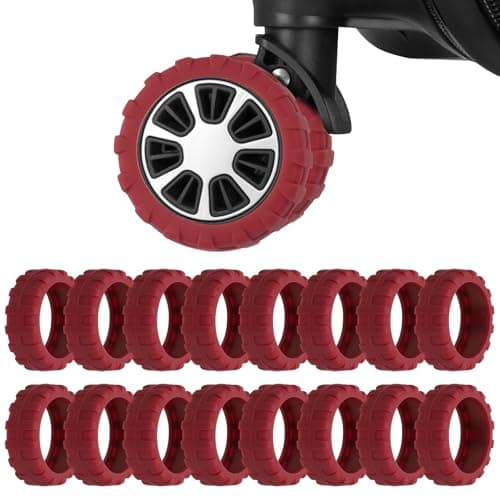 YELARXI 16 Pack Luggage Wheel Protection Cover, Wear Resistant Anti Noise Silicone Protector Cover for 1.8-2.2" Spinner Wheel for Suitcase Chairs Caster Travel, Burgundy