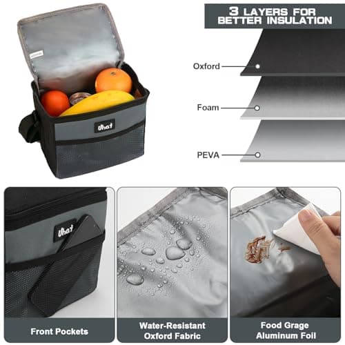 Uhat Adult Cooler Lunch Box Small Cool Bag 5L Dual Compartment Thermal Bag for Work School Day Trip (Grey) — view 4