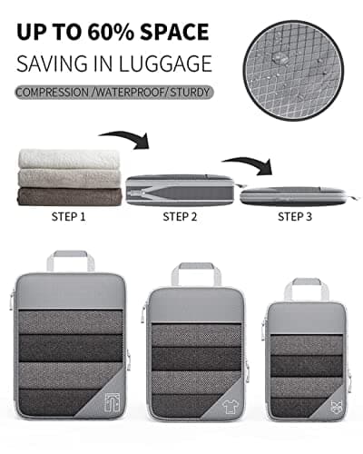 Ultralight Compression Packing Cubes for Travel Expandable Packing Organizers for carry on Suitcase 6 Set Compression Packing Cubes Travel Accessories (Grey,3Pcs) — view 2