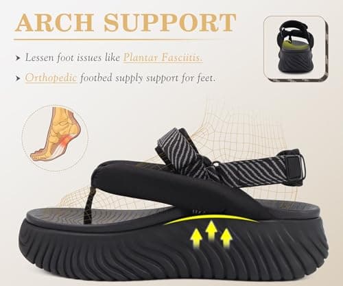 COFACE Womens Orthopedic Arch Support Walking Sandals Cushion Black Size 7 — view 3